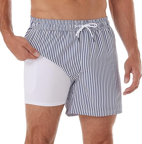 BRISIRA Mens Swim Trunks Swim Shorts Quick Dry 5 inch Inseam Beach Shorts with Compression Liner and Zipper Pocket