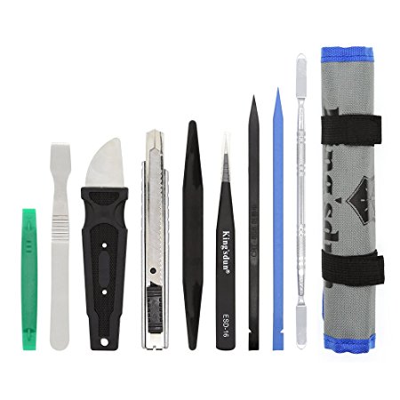 Kingsdun 9pcs Professional Opening Pry Tool Repair Kit with Non-Abrasive Nylon Spudgers and Anti-Static Tweezer