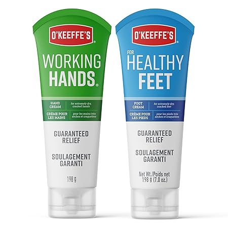 O'Keeffe's Working Hands Hand Cream, 7 Ounce Tube & Healthy Feet Foot Cream, 7 Ounce Tube