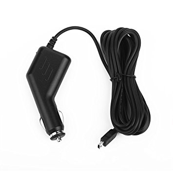 Amacam AM-CC3 In Car Charger. 3.5M Long Cable with Female Straight Mini USB Connector. Suitable For Dash Cameras. Sat Navs and Other Android Devices.