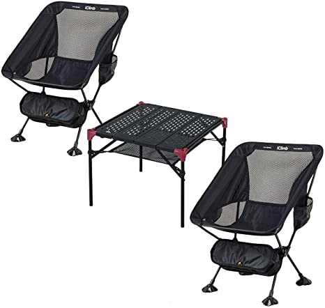 iClimb 2 Folding Chair with Large Feet and 1 Hollow Out Connecting Table Buddle, Ultralight Compact for Two Person Camping Backpacking