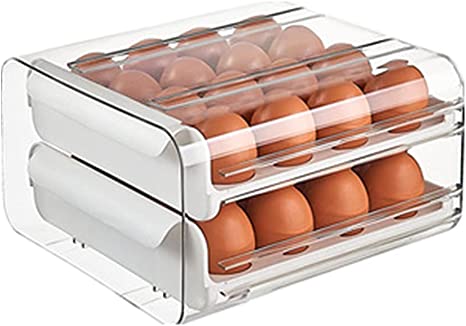 Upgrade 32 Grid Egg Storage Double-Layer Drawer Type Egg Box for Fridge Transparent Egg Container Shelf Saving Kitchen Egg Storage Box