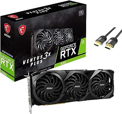 MSI GeForce RTX 3080 Ventus 3X Plus LHR Graphics Card 10GB GDRR6X 320-Bit 19 Gbps PCI Express 4.0 Triple Fan TORX Fan 3.0, 1x HDMI 3X DisplayPort 1.4a   HDMI 2.1 Cable(4k@120Hz/8K@60Hz)