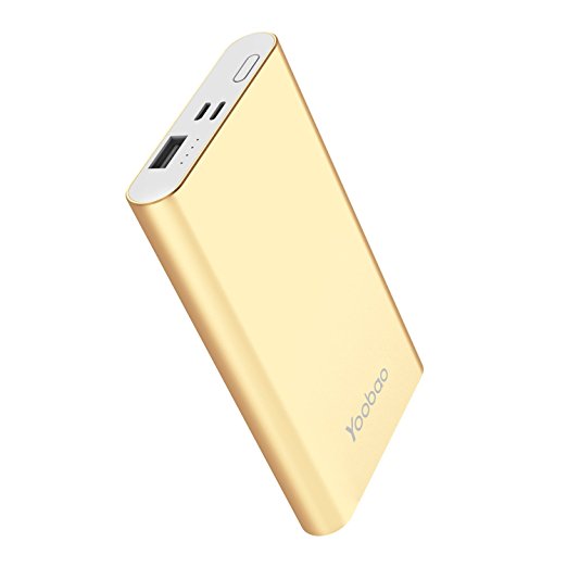 Yoobao G02 8000mAh Slim Portable Charger Power Bank External Battery Pack with Dual Input(iPhone Android),Sleek Aluminum Alloy Shell and LED Display Charge for iPhone X 8 7 6s 6 Plus and More-Gold