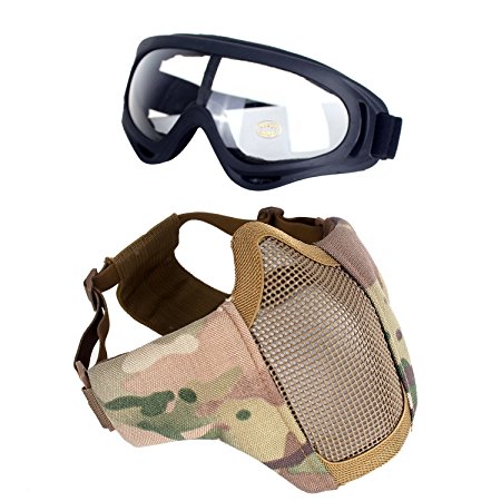 Half Face Lower Mask Foldable Mesh Adjustable Tactical Metal Steel Mask for Airsoft/Hunting/Paintball/Shooting