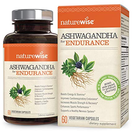 NatureWise Ashwagandha for Endurance | Energy Supplement & Adrenal Support with KSM 66 Ashwagandha Organic Extract, Green Tea, and Vitamin B12 | Boost Stamina & Reduce Physical Stress | 60 Count