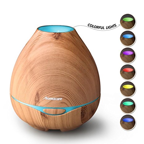 Kekilo Wood Grain 300ML Ultrasonic Aroma Diffuser for Essential Oils, Cool Mist Air Humidifier with 7 Color LED Lights Changing for House Office Yoga Spa Baby Bedroom Living Room TT-501 (Light Wood)