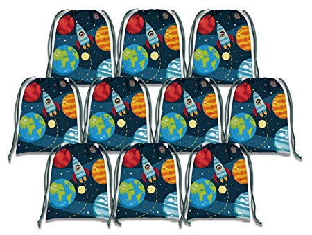 Solar System Outer Space Drawstring Bags Kids Birthday Party Supplies Favor Bags 10 Pack