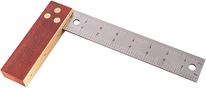 POWERTEC 80015 Try Square with Hardwood Handle (8") Premium Stainless Steel Ruler – Brass Bound Handle - A Carpenter’S & Machinist’S Essential - The Ultimate Gift for Any Woodworking Shop