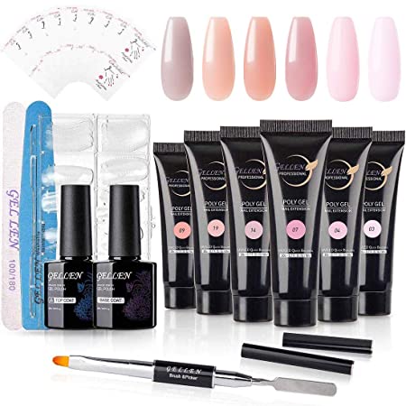 Gellen Poly Nail Gel Extension Kit - Acrylic Nail Kit Builder Gel Enhancement Set - 20g 6 Colors Natural Pink Nudes, Professional Salon Easy DIY for Nail Art Beginner French Nails Manicure All-in-One
