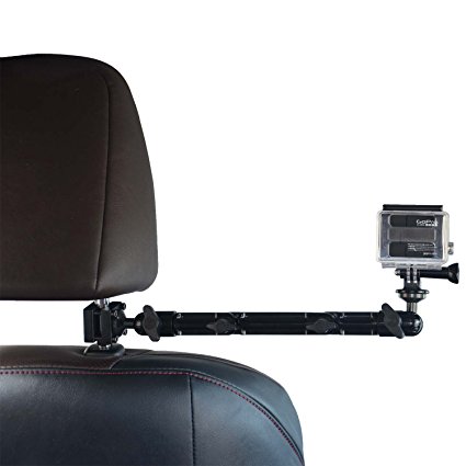 Headrest Mount for GoPro, Tackform DrivePro Best Car Mount for GoPro for Recording Racing Video [SUPER RIGID DESIGN] No Shake, No Rattle, Works with ALL GoPro Versions and ALL Action Cameras