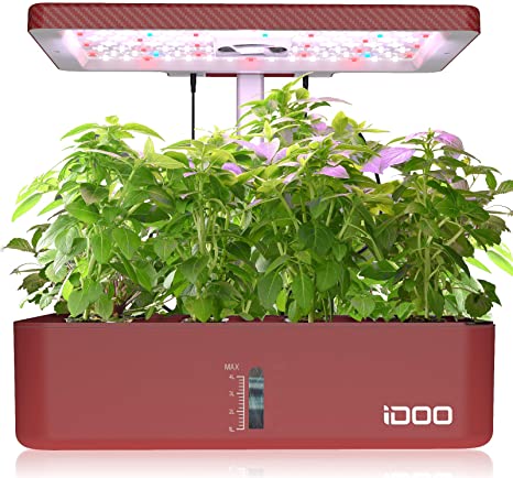 iDOO Indoor Herb Garden Kit, 12 Pods Hydroponics Growing System With LED Grow Light, Smart Garden with Automatic Timer, Fan, Height Adjustable, Germination Kit for Home Kitchen, Red