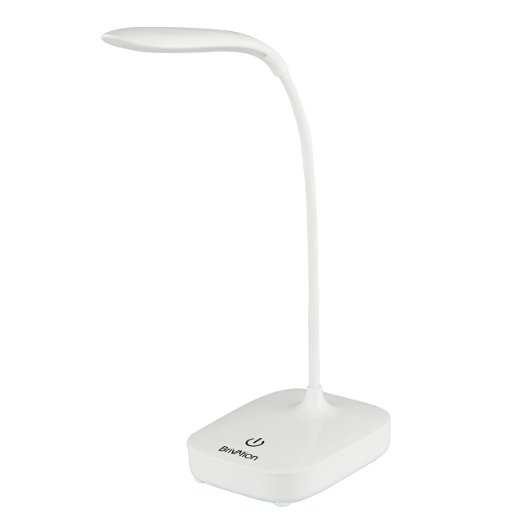 Brivation 3-Level Dimmable LED Desk Lamp, Eye-Care Gooseneck, Touch Sensitive Controller, 360 Degree Swing Arm, USB Rechargeable/4AA Batteries, Lower Power Consumption