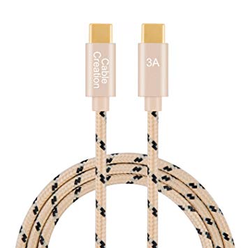 USB Type C to C Cable(3A), CableCreation 1ft Short USB-C to USB-C Cotton Braided Fast Charge Cord, Compatible MacBook(Pro), Nintendo Switch, Galaxy S9/S9  etc, 0.3m/ Khaki