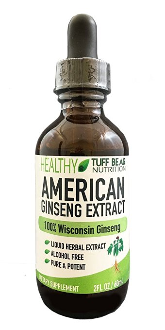 Ginseng Extract Liquid, Alcohol-Free, 2fl oz, BEST American Ginseng Extract Liquid, Made with 100% Natural Pure Herbal Panax American Wisconsin Ginseng Roots Powder by TUFF BEAR