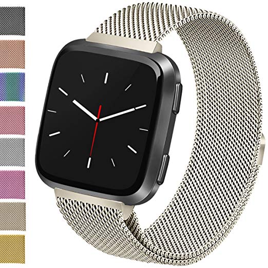 Vancle For Fitbit Versa Bands, Stainless Steel Milanese Mesh Loop Metal Replacement Wristbands with Magnet Lock for Fitbit Versa