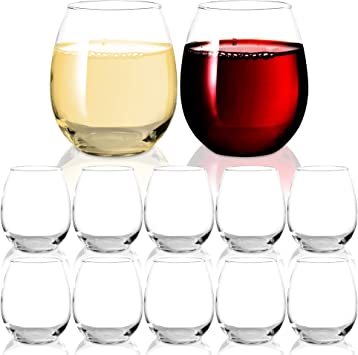 Chef's Star 15 Ounce Shatter. Resistant Stemless Wine Glass Set (12 Pack)