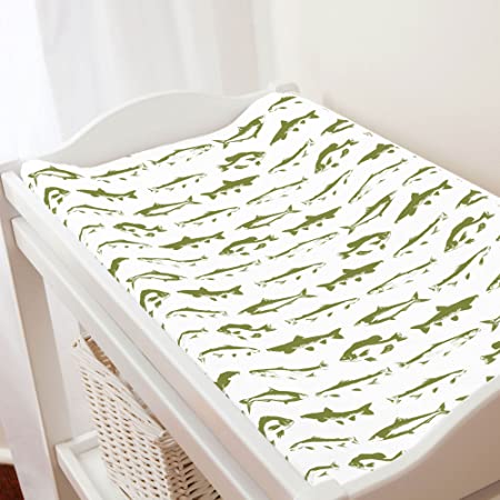 Carousel Designs Sage Fish Changing Pad Cover - Organic 100% Cotton Change Pad Cover - Made in The USA
