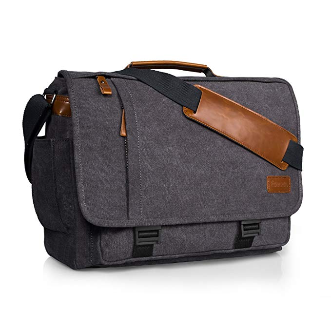 Estarer 15-15.6 inch Laptop Messenger Bag,Mens Water Resistant Canvas Satchel Briefcase Shoulder Bag for Work Office (15.6 inch with Buckles)