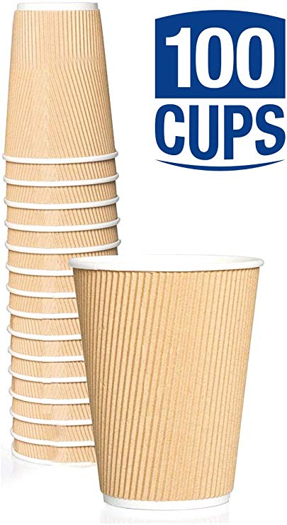 Caterserve Ripple Wall Paper Cups for Tea and Coffee Takeaway Drinks - Triple Wall Insulated Disposable 12 oz (100 Cups No Lids)