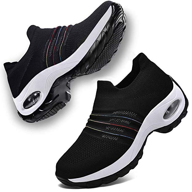 DierCosy Walking Shoes for Women Comfortable Nursing Work Shoes Slip on Socks Sneakers with Air Cushion Platform