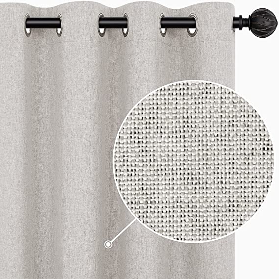 INOVADAY 100% Blackout Curtains 84 Inch Length 2 Panels Set, Thermal Insulated Linen Blackout Curtains & Drapes Grommet Room Darkening Curtains for Bedroom Living Room- Greyish Beige, W50 x L84