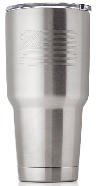 OUTZIE Vacuum Insulated Tumbler 30oz Built From 100% Food Grade Stainless Steel is Safe For All of Your Beverages - Hot or Cold - American Flag Etched Logo - made to last a lifetime