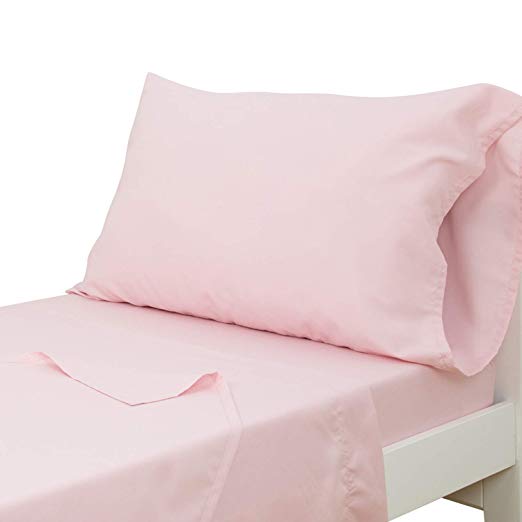 TILLYOU 3-Piece Microfiber Toddler Sheet Set (Light Pink, Fitted Sheet, Top Flat Sheet and Envelope Pillowcase) - Crib Sheets Set Toddler Bed Set - Baby Bedding Sheet & Pillowcase Sets