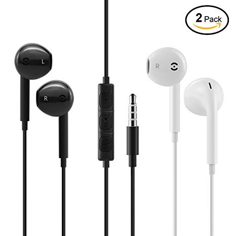 Apple Earphones,HaRuion Earbuds with Remote and Mic 3.5mm Jack Headphones Standard Retail Packaging Wired Ear Buds for iPhone,iPad, iPod,Samsung Galaxy and Android Cell Phones,2Pack W&B Earphones