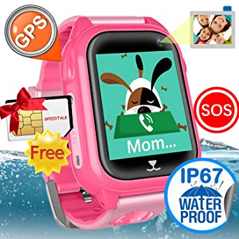 Waterproof IP67 Kids Smart Watch Accurate GPS Tracker with FREE SIM CARD for Kid Boys Girls Smartwatch Phone watch Game watch with SOS Call Camera Electronic Learning Toys Birthday Gift iCooLive