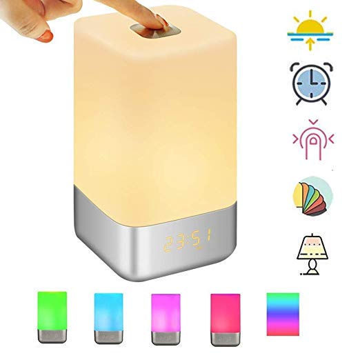 SOLMORE Wake Up Light Alarm Clock Touch Control Beside Lamp with Sunrise Simulation 3 Brightness Modes 5 Natural Sounds 7 Colors Dimmable Color Night Light Best Gifts for Women Kids Children USB