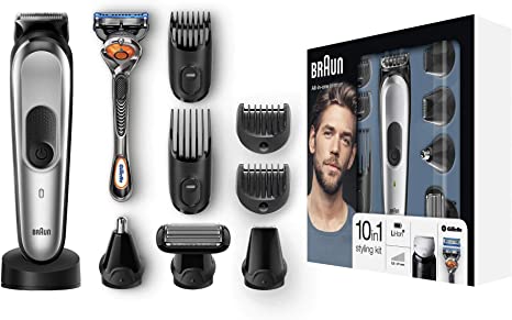 Braun 10-in-1 Trimmer MGK7020 for Beard, Head and Body with AutoSense Technology, Stainless Steel Trimmer Head, Black/Silver