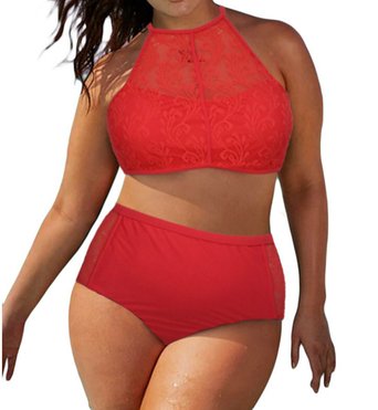 EVALESS Womens Plus Size Sheer Mesh Padded Push Up Bikini Set Swimsuit Swimwear