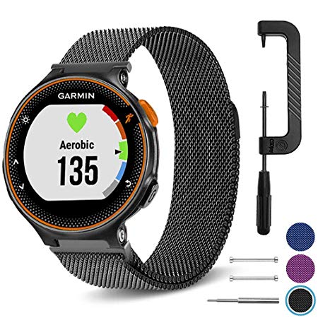 C2D JOY Compatible with Garmin Forerunner 220/230/235/620/630/735XT Replacement Bands GPS Running Watch Milanese Loop Band Crafted from Stainless Steel Alloy with Custom Magnetic Closures - S/L