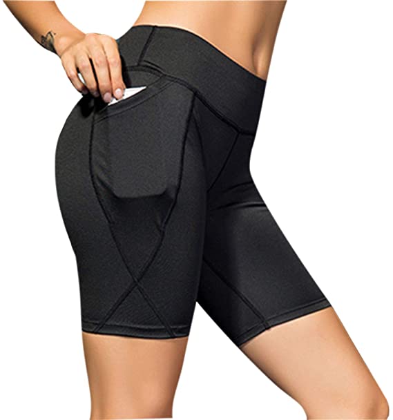 SAILORSTAR Women High Waist Yoga Bike Shorts Tummy Control Running Tights Workout Pants Side Pocket