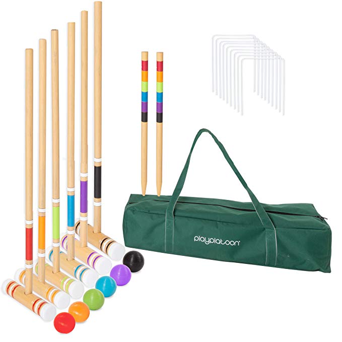Lawn Croquet Set for Kids & Families - Six Player Croquet Game with 6 Mallets, 6 Balls, 9 Wickets, 2 Stakes & Carry Bag