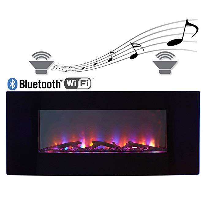 Firefly 16in-42-109C Wi-Fi Smart LED Wall Mounted Electric Fireplace with Bluetooth Speaker, Black, Extra Wide TM by The