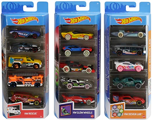 ​Hot Wheels Variety Fun 5 Pack Bundle of 15 1:64 Scale Vehicles with 3 Themes - HW Rescue, HW Glow Wheels & HW Design Lab - for Collectors & Kids 3 Years Old & Up [Amazon Exclusive]