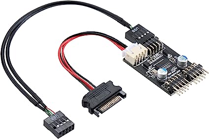 MZHOU 9-Pin USB Motherboard Header 1 to 2 USB Extension Cable USB 2.0 9Pin Header Connector Adapter Port Hub Multiplier with SATA Power Cable