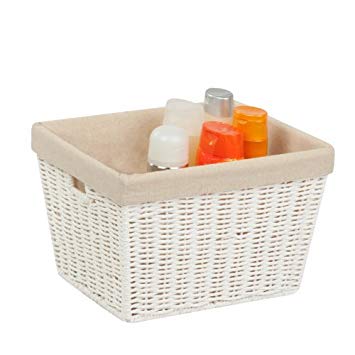 Honey-Can-Do STO-03560 Parchment Cord Basket with Handles and Liner, White, 10 x 12 x 8 inches