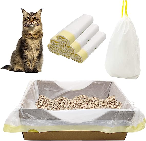 kathson 80 Count Cat Litter Box Liners Large Cat Litter Liners Jumbo Drawstring Extra Durable Disposable Cat Litter Box Liners Cat Litter Bags Liners Cat Supplies for Trash Waste Easy Cleaning (37" X 17.71")