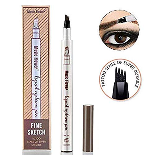 Microblading Tattoo Eyebrow Pen,BEENLE Waterproof Ink Gel Tint Drawing Eyebrow Pencil with Four Tips,Creates Long Lasting Natural Hair-Like Defined Brows All Day-Brown