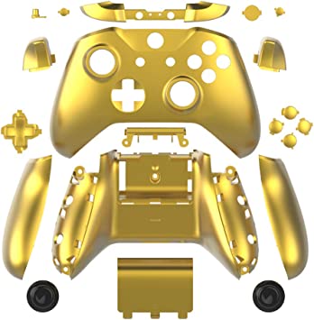 WPS Chrome color Case Housing Full Shell Set Faceplates   ABXY Buttons   RB LB Bumpers   Right/Left Rails for Xbox One S Slim (3.5 mm Headphone Jack) Controllers (Chrome Gold) for 1807 version