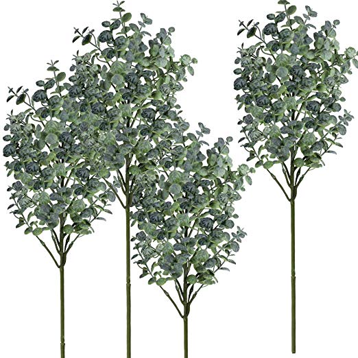 windiy Supla 4 Pack Eucalyptus Leaves Spray Artificial Greenery Stems Fake Wired Eucalyptus Plants Eucalyptus Twigs Sprigs 23" Tall in Grey Green for Wedding Jungle Party Floral Greens