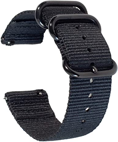 Carterjett Quick Release Watch Band 22mm - Extra Large Black Nylon NATO Straps Compatible Samsung Gear Galaxy S3 Classic Frontier Moto Pebble Fossil Smartwatch Traditional 22 mm (L/XL Black)