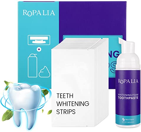 Teeth Whitening Strips for Sensitive Teeth ROPALIA 40 Strips 20 Sets Non-Slip Teeth Whitener Whitening Foam Toothpaste Helps to Remove Smoke Coffee Soda Wine Stains