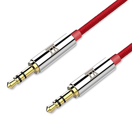 Audio Cable, TechRise 1.5 Meters Nylon Braided Premium Auxiliary Aux Audio Cable Cord for Beats Headphones, iPods, iPhones, iPads, Home / Car Stereos and More - Red