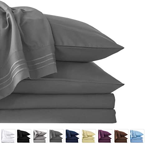 LIANLAM King 6 Piece Bed Sheets Set - Super Soft Brushed Microfiber 1800 Thread Count - Breathable Luxury Egyptian Sheets Deep Pocket - Wrinkle and Hypoallergenic (Dark Grey, King)