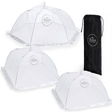 Chefast Food Cover Tents (3 Pack) - Premium Set of Pop Up Mesh Covers in 3 Sizes and a Reusable Carry Bag - Umbrella Screens to Protect Your Food and Fruit From Flies and Bugs at Picnics, BBQ & More