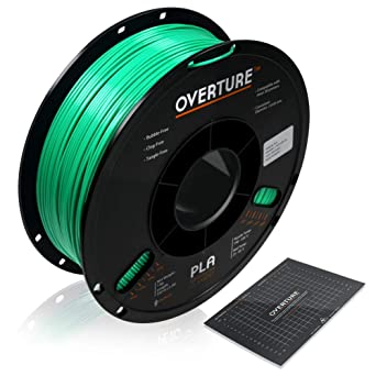 OVERTURE Silk Filament PLA 1.75mm with 3D Build Surface 200mm × 200mm Clog-Free Shiny 3D Printer Consumables, 1kg Spool (2.2lbs), Dimensional Accuracy  /- 0.05 mm, Silk Green, 1-Pack